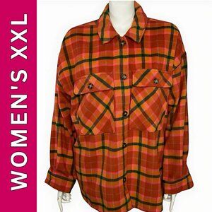 Wild Fable Women's XXL Burnt Orange Plaid Shirt Jacket Long Sleeve Button Up